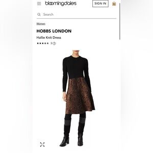 Hobbs London Hallie Knit Black and Brown Sweater Dress size 6